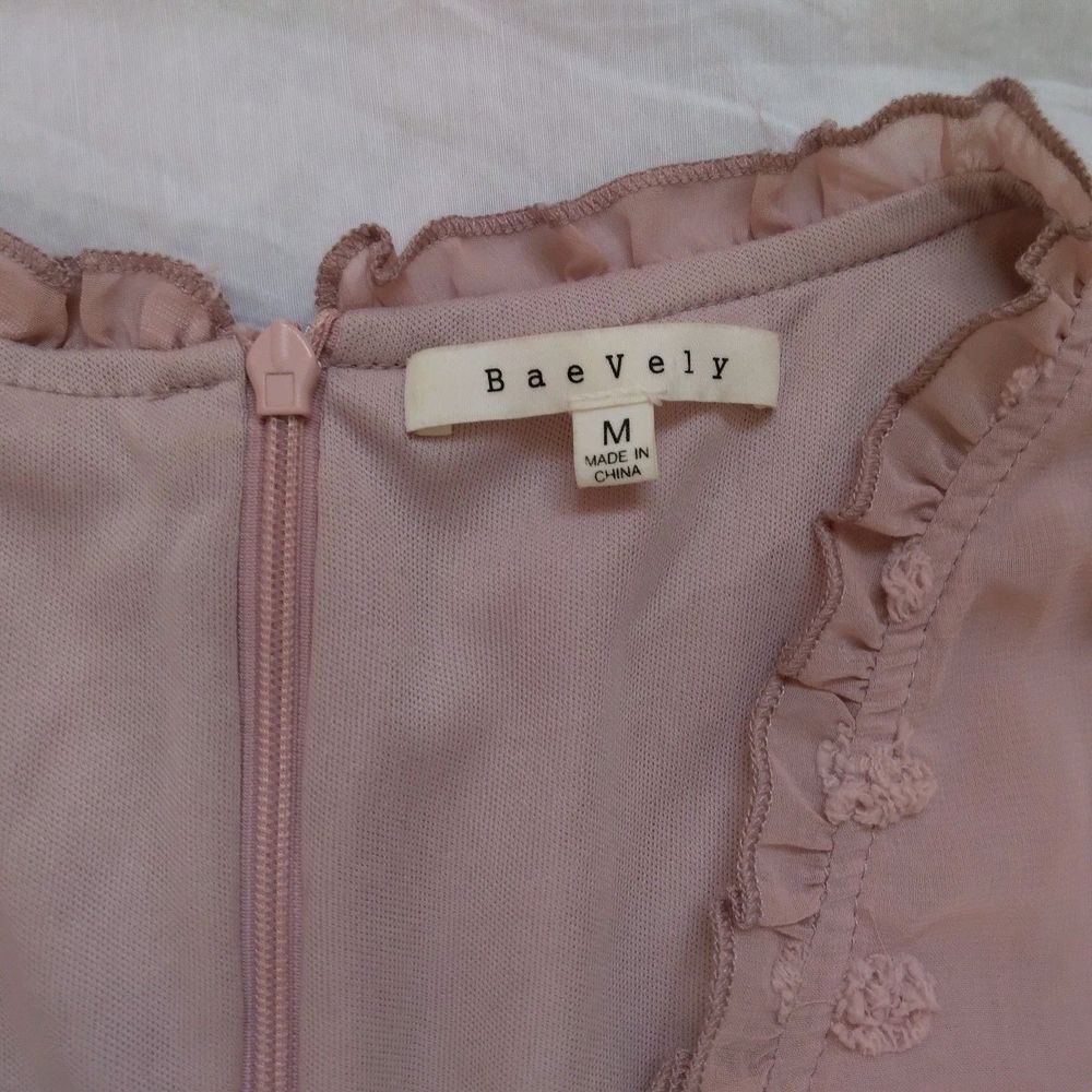 BaeVely Pink Swiss Dot V-neck Dress Cottagecore Coquette Fairy Womens Medium - Picture 6 of 12